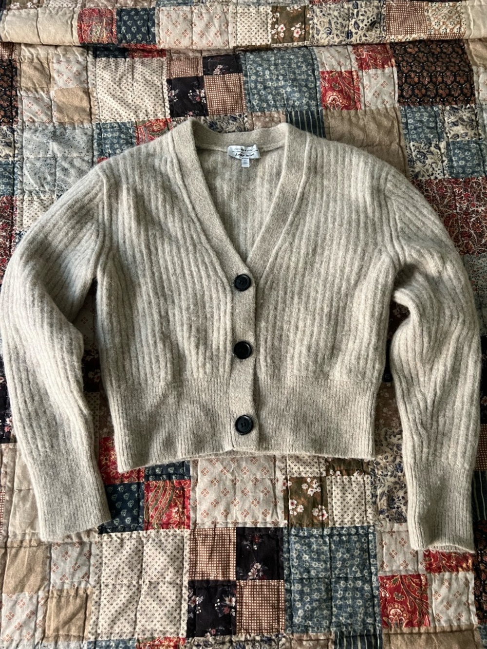 & Other Stories Cropped Beige Alpaca Wool Ribbed Cardigan